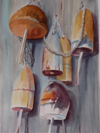 Lobster Buoys II - 21x28, Watercolor, $600 (framed)