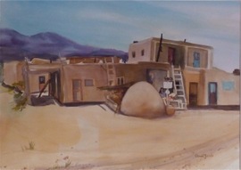Taos Pueblo - 25x32, Watercolor, $825 (framed)