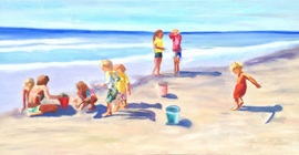 Children At the Beach - Oil