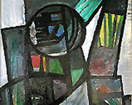 146 ~ Cubist Rain ~ 1992 21x30 ~ Oil on canvas ~ Framed-gold ~ $250.00 ~ 7/2008