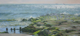 Jetty with Seagulls, Oil, 18x36, $900